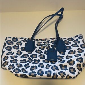 COACH Leopard-Print Tote in White Black and Tan